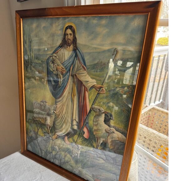 Vintage Jesus print; Jesus with lambs gorgeous - Picture 2 of 6
